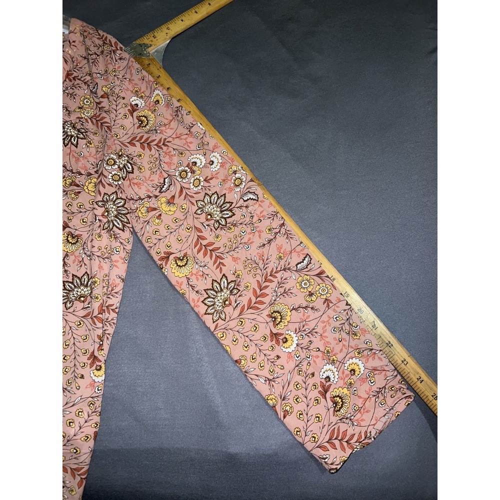 DR2 Daniel Rainn Womens Sz Large Floral V-Neck Cutout Back Roll Tab Blouse Pink - Picture 10 of 12